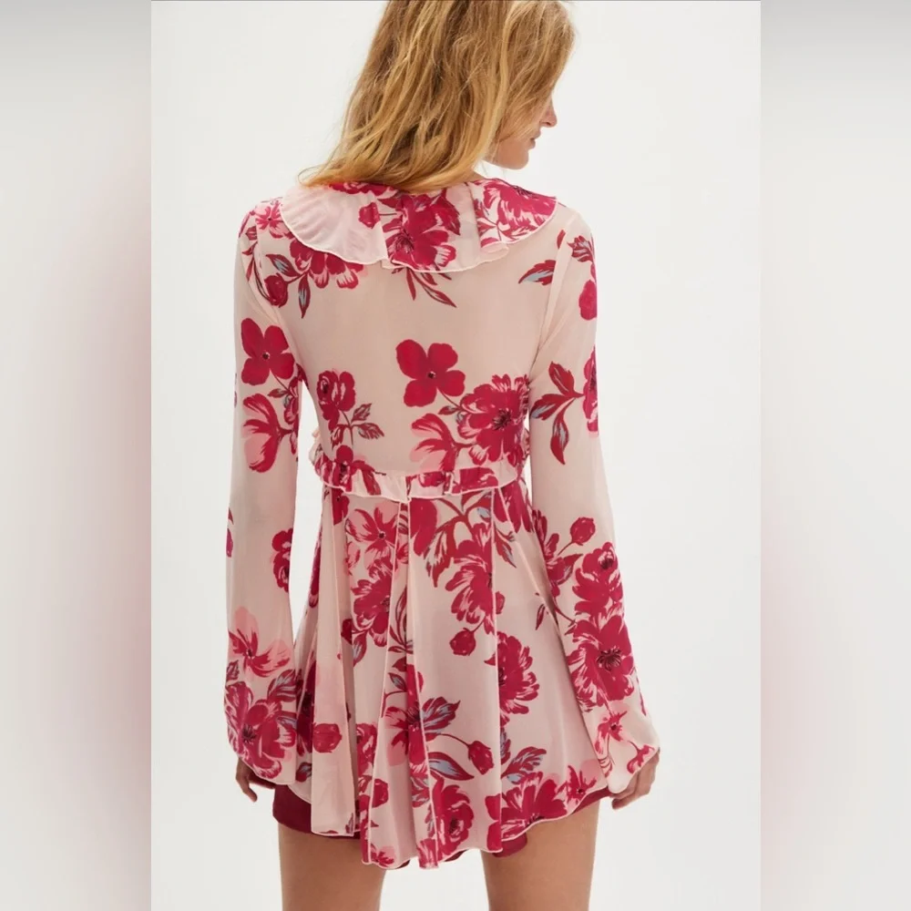 Free People Wildest Dream Tunic in Warm Pink Combo size Small NWT
